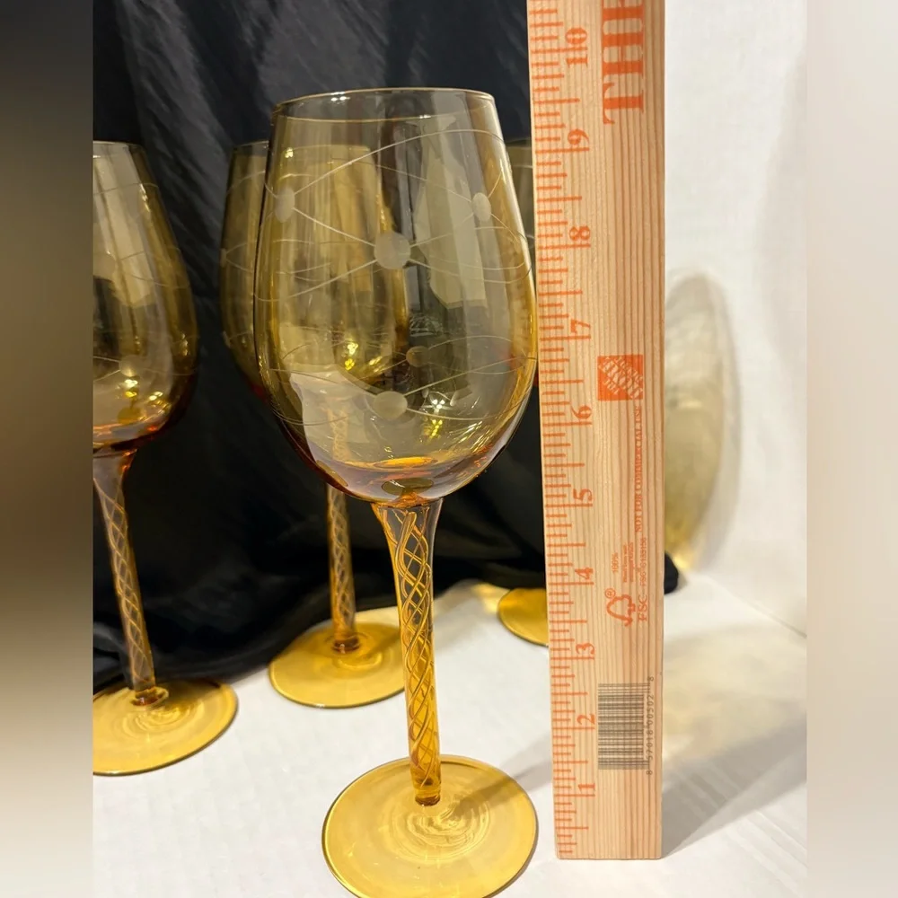Vintage MCM Eisch Pirouette Amber Glasses, Air Twist Space Age Orbital Pattern 4